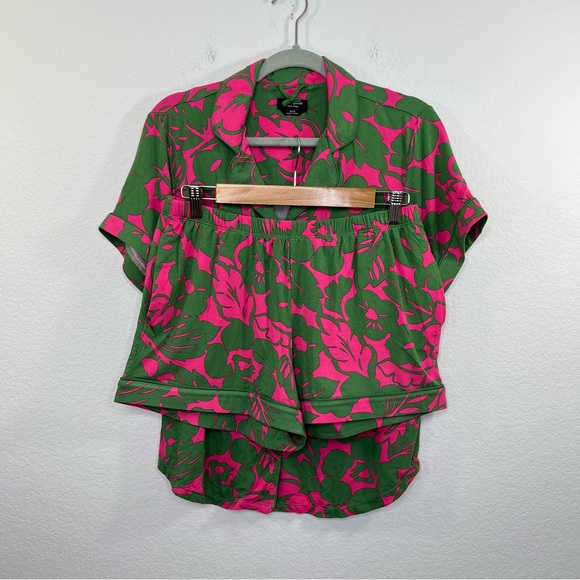 KATE SPADE NWT Tropical Foliage Pink Short Pajama Set size Medium - Picture 2 of 11